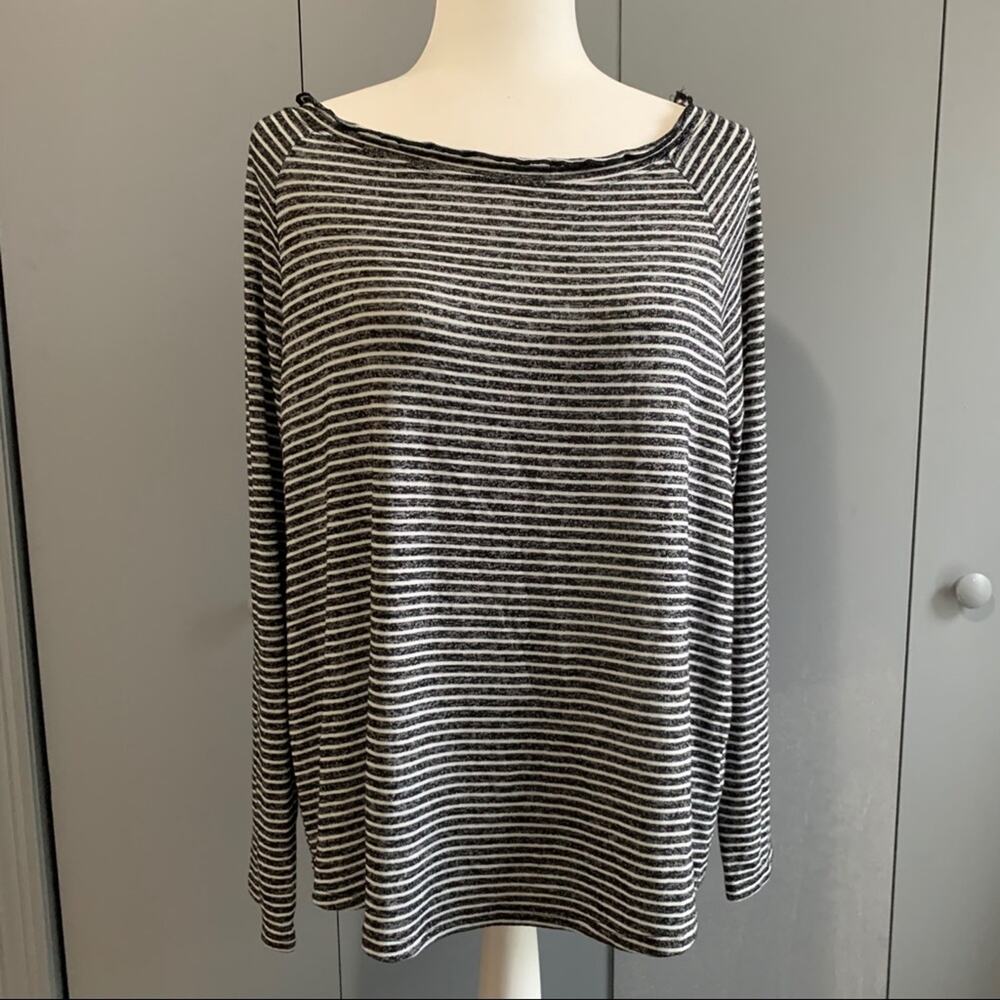 NWT GIBSON Ruffled Edge Raglan Striped Pullover - Picture 7 of 7